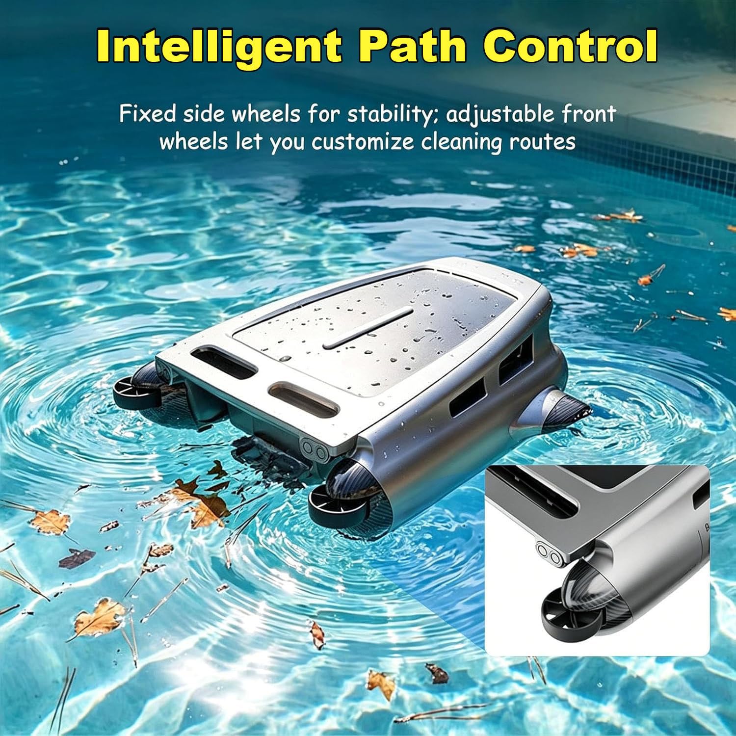 Écumoire de piscine robotique à énergie solaire avec nettoyage continu 22 h, panier filtrant de grande capacité de 3,8 L, application et télécommande, évitement intelligent des obstacles pour les