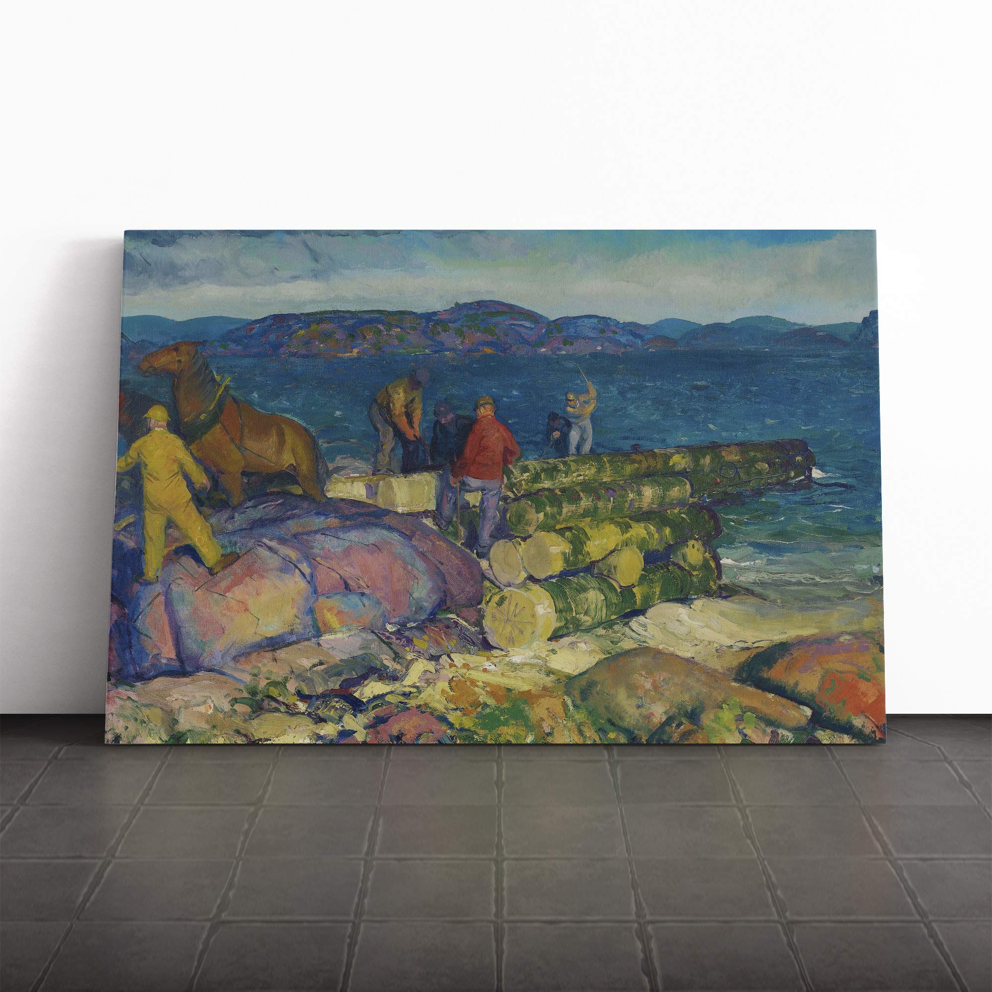 George Bellows Dock Builders Canvas Print | Gallery Wrapped 30mm Frame Wall Art | 20x14 inches | Ready to Hang | Modern Picture | Living Room Bedroom Lounge Office