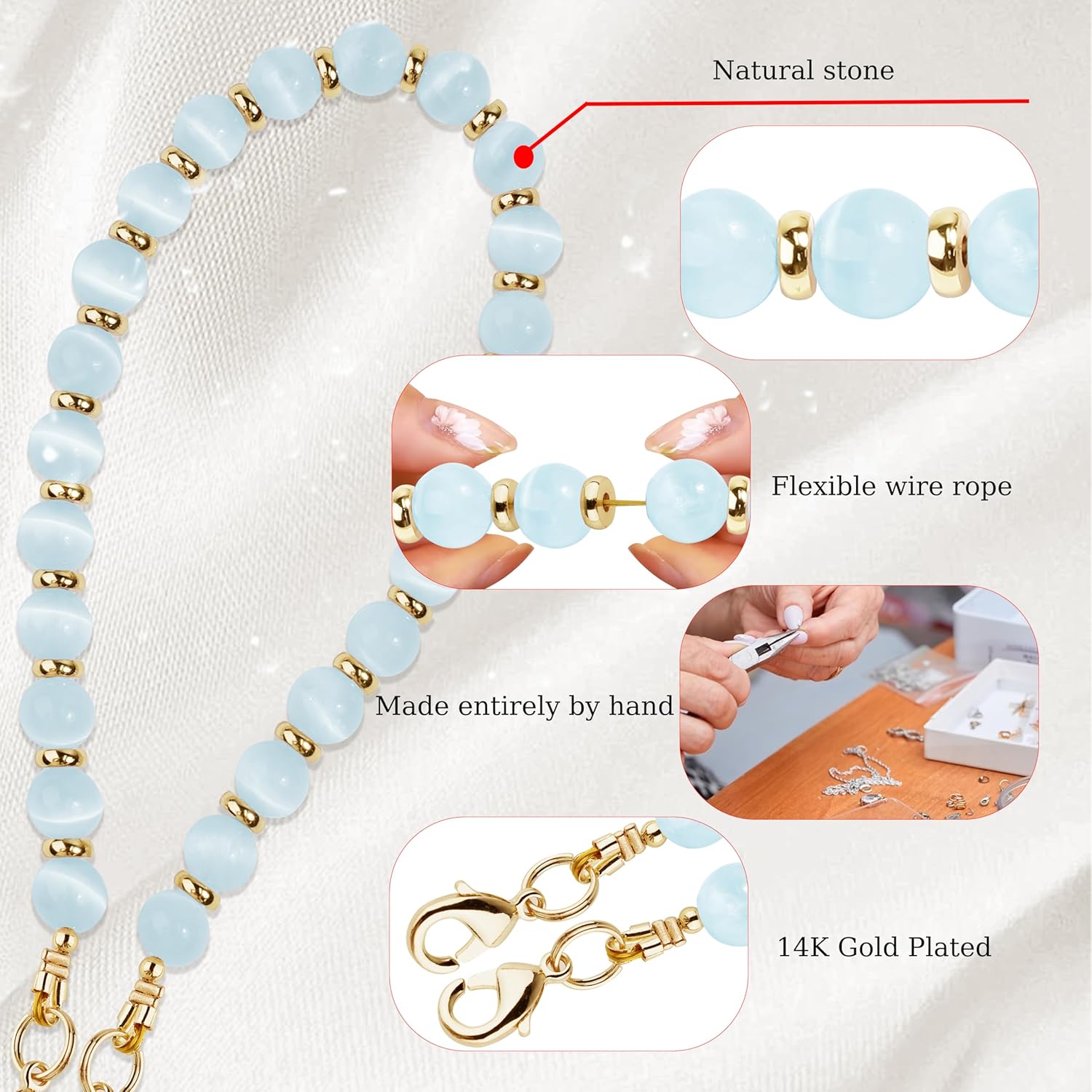 Marble Beaded Phone Wrist Strap,Detachable Phone Bracelet Strap with Tether Tab,Hands-Free Wristlet Strap (Blue white Jade)