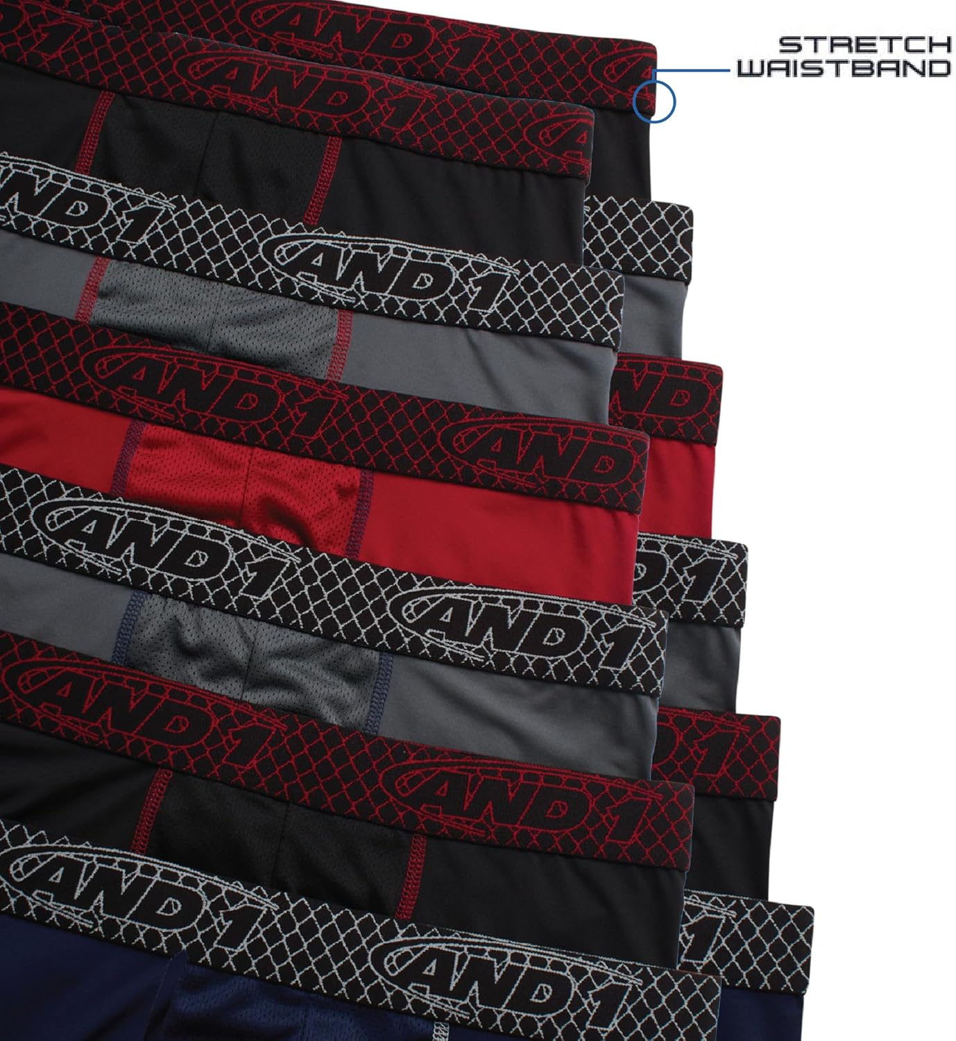 AND1 Mens Boxer Briefs - 12 Pack Platinum Performance Long Leg Boxer Briefs with Pouch - Boxers for Men, 9" Inseam (S-3XL)