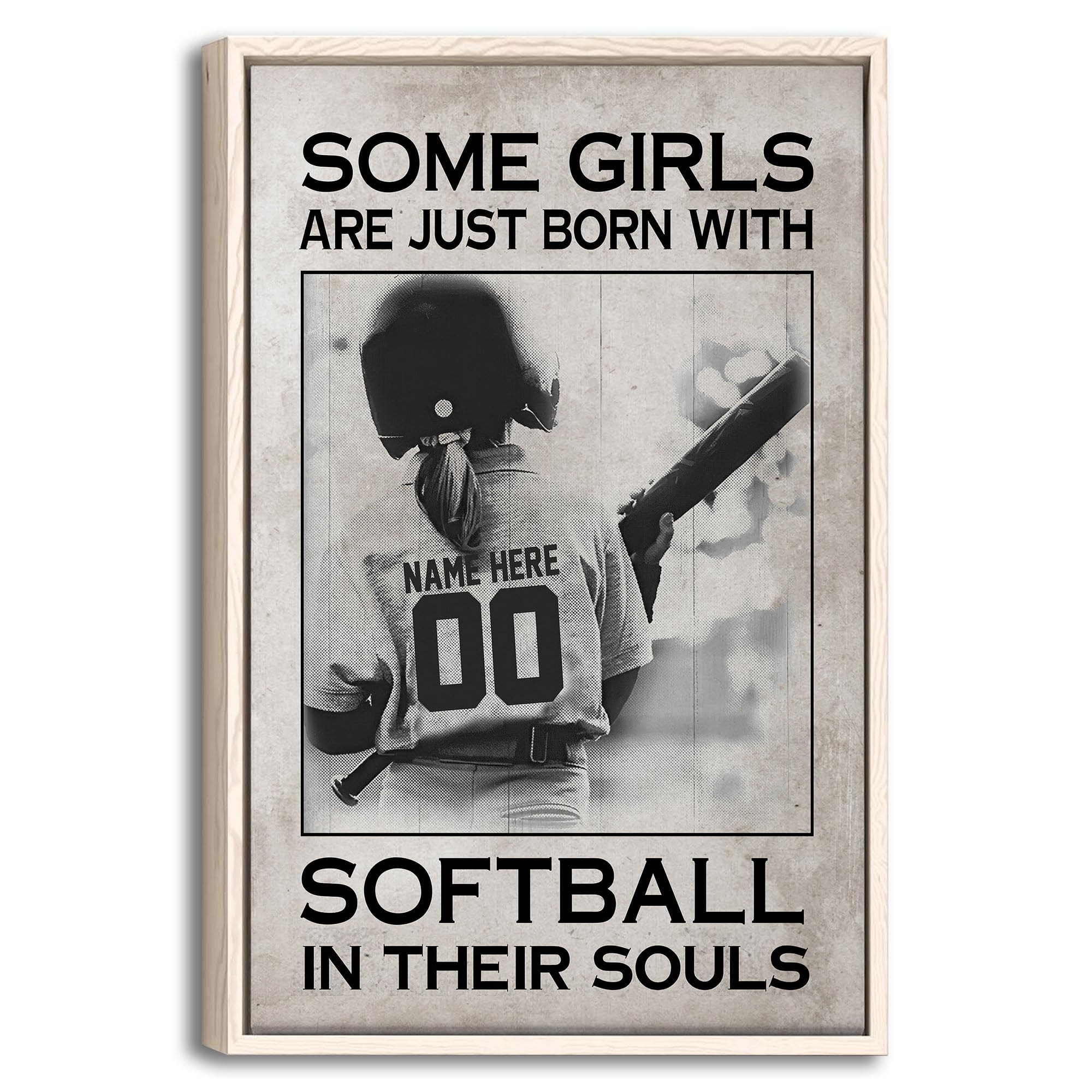 Custom Some Girls Are Just Born With Softball In Their Souls Personalized Name Number Poster & Framed Canvas, Wall Art Home Office Decoration Living Room Bedroom Aesthetic Decor