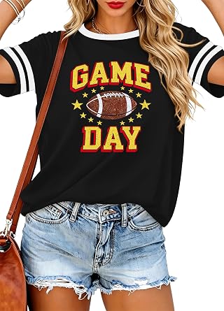 Football Shirts for Women Game Day T Shirt Football Mom Tshirt Sunday Funday Casual Tee Tops