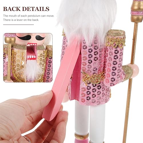 Miniatura 5 de Garneck Cascanueces rosa - Par de adornos de cascanueces de Navidad, hermoso cascanueces con caña y corona, estatua de figuras de cascanueces con