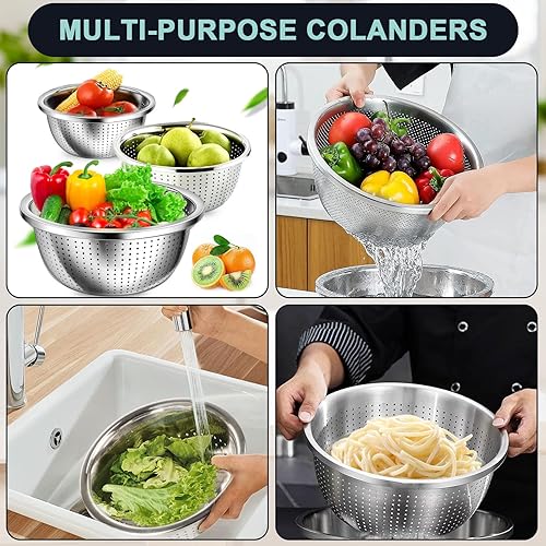 Miniatura 7 de Juego de coladores de acero inoxidable 4+3, 4 tamaños (1.8 cuartos de galón, 2.3 cuartos de galón, 3 cuartos de galón, 4 cuartos de galón) con 1