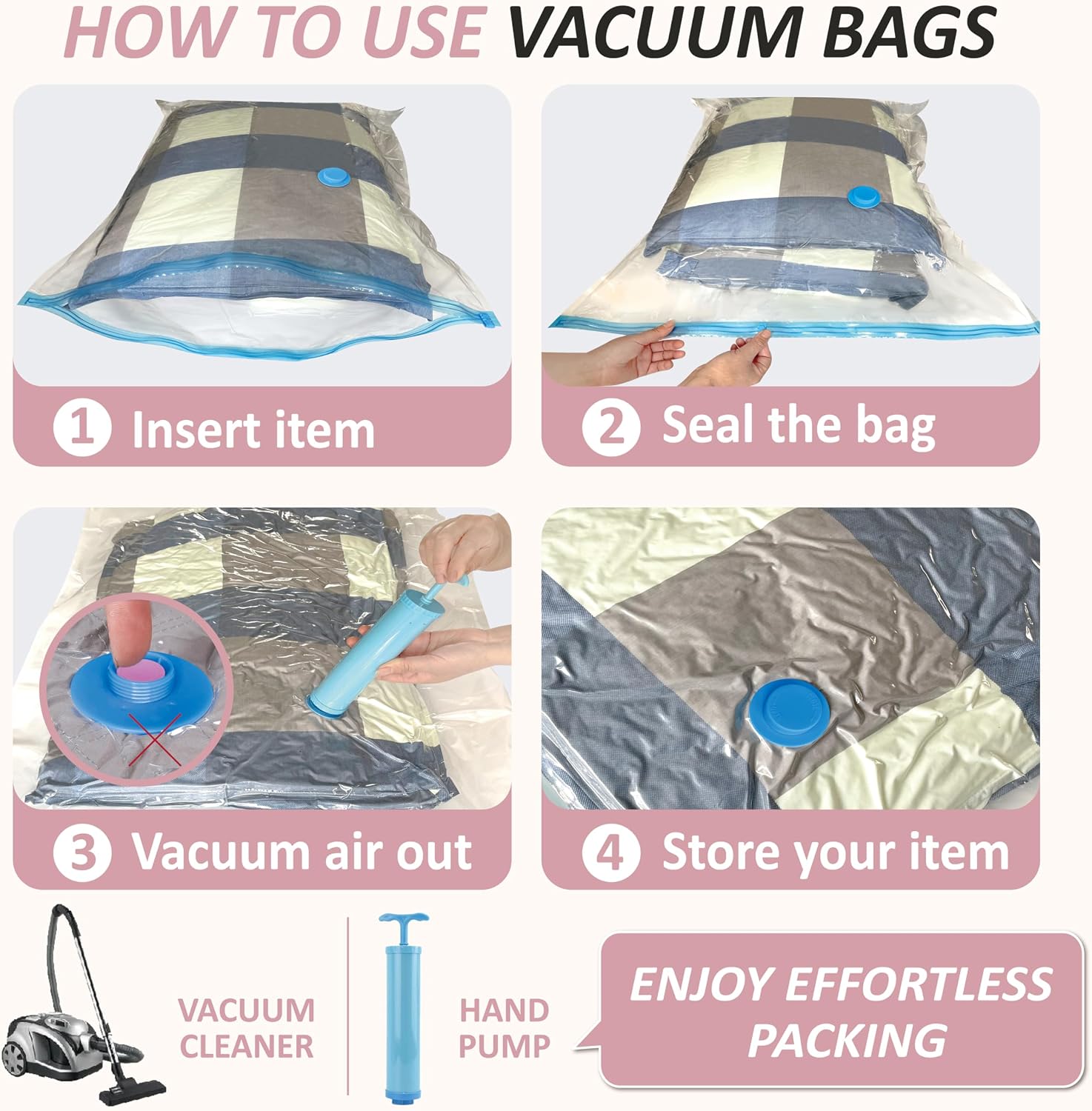 Cozy Essential Vacuum Storage Bags, 80% Compression Vacuum Seal Space Saver Plastic Packaging Bags for Clothes, Blankets, Pillow, Bedding, Comforters, Sealer Clothing Storage,6 XXL Jumbo