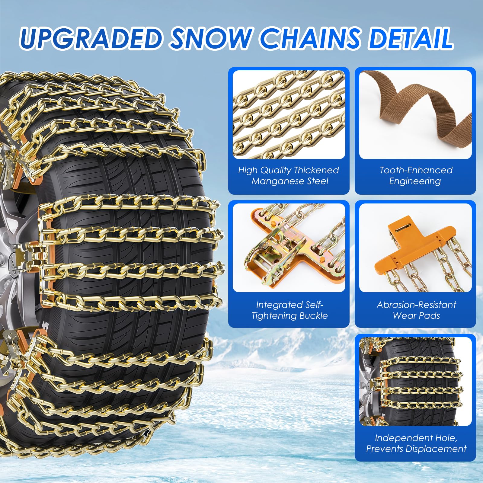 Ninonly Cadenas Coche 6Piezas Cadenas Nieve Universales Emergencia Antideslizantes para Vehículos Coches Furgonetas SUV Ancho 195-265 mm Para Barro, Arena, Nieve, Hielo