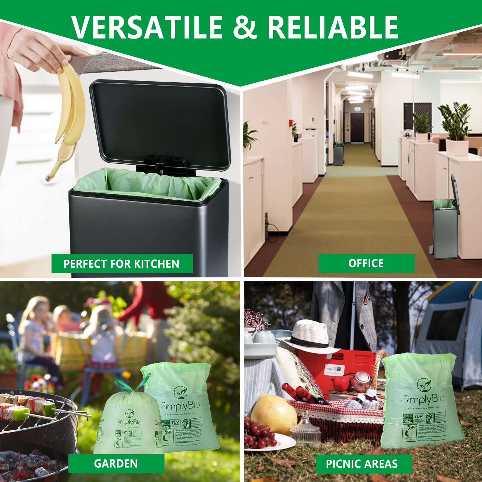 Bolsas de basura compostables de 3 galones con cordón, resistentes, extragruesas de 1 mil, 11.35 litros, 50 bolsas, pequeñas bolsas de residuos de comida de cocina, ASTM D6400, certificación US BPI y