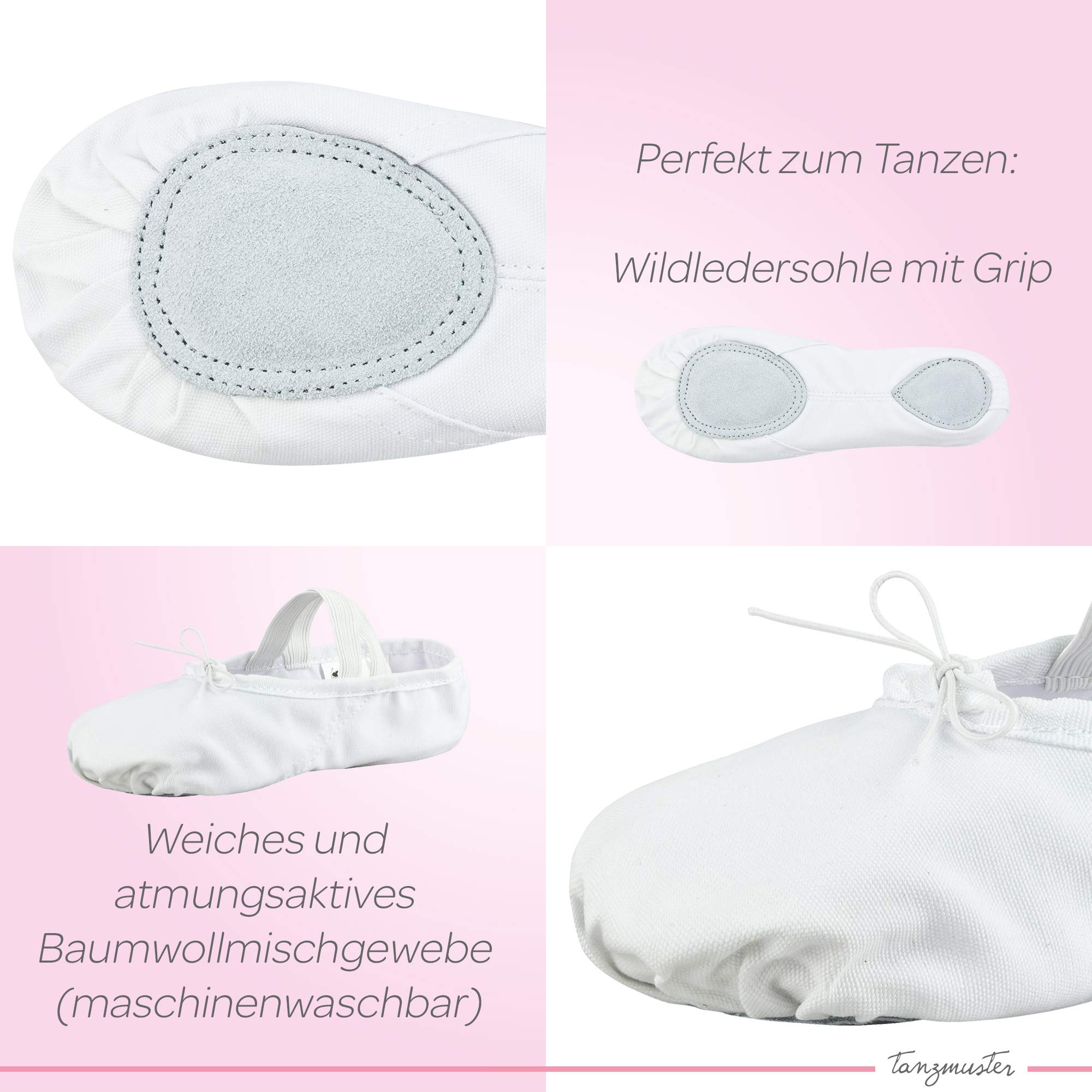 tanzmuster - Mezze Punte in Lino, Suola a Goccia in Cuoio, Bianco, Rosa-Albicocca, Nero e Sabbia, 22-45