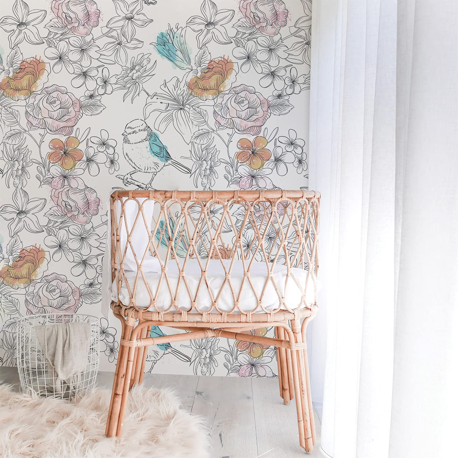 Papier peint fleurs d'oiseaux vintage Coloray pour une décoration de salon chaleureuse