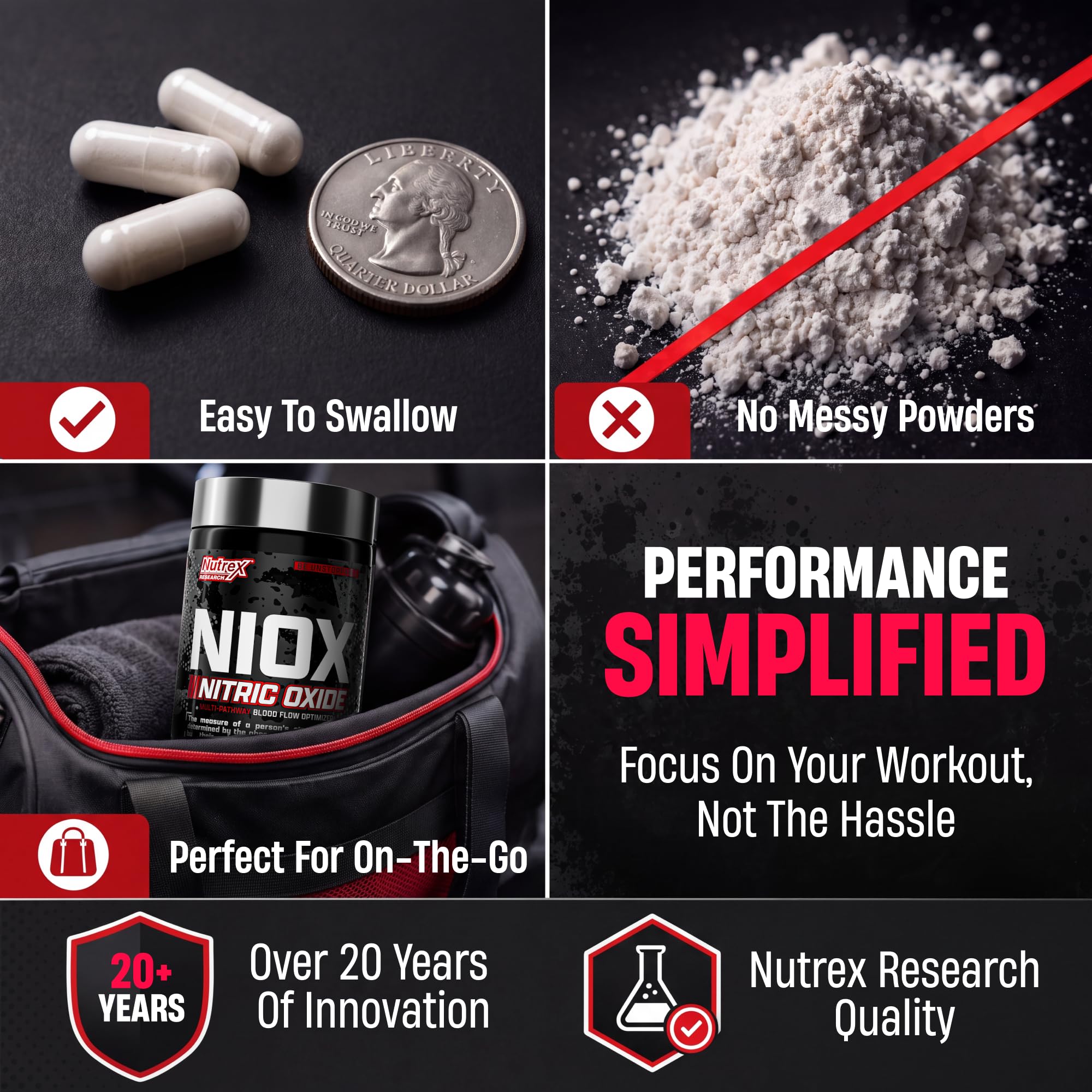 Nutrex Research NIOX Nitric Oxide Booster Pre Workout Pump Supplement with Arginine Nitrate Vitamin C Astragin for Muscle Pump Vascularity Endurance Support 90 Count — Amazon image 9