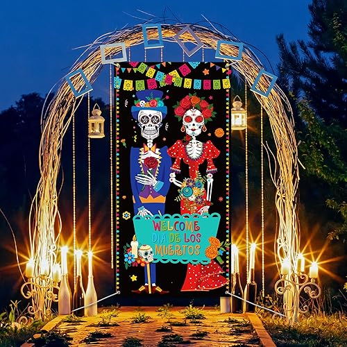 Miniatura 6 de Cartel del Día de los Muertos Mexicano para puerta, cartel para puerta, diseño de calavera de azúcar de México, decoración de pared para interiores