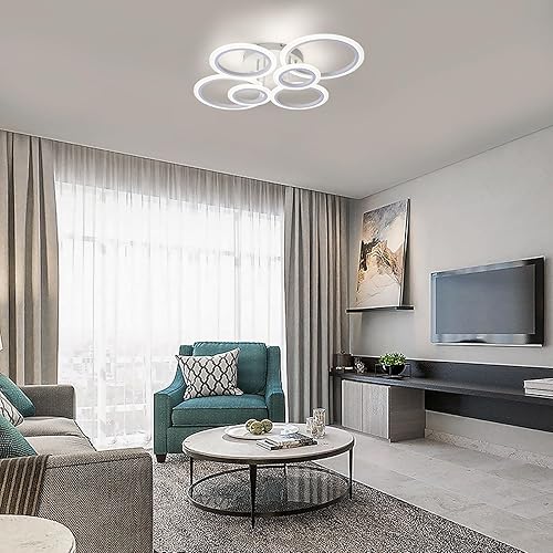 Miniatura 9 de Lámpara de techo LED moderna, luz de techo blanca de 6 anillos, lámpara de techo de montaje empotrado de 4000 K para cocina, dormitorio, sala de
