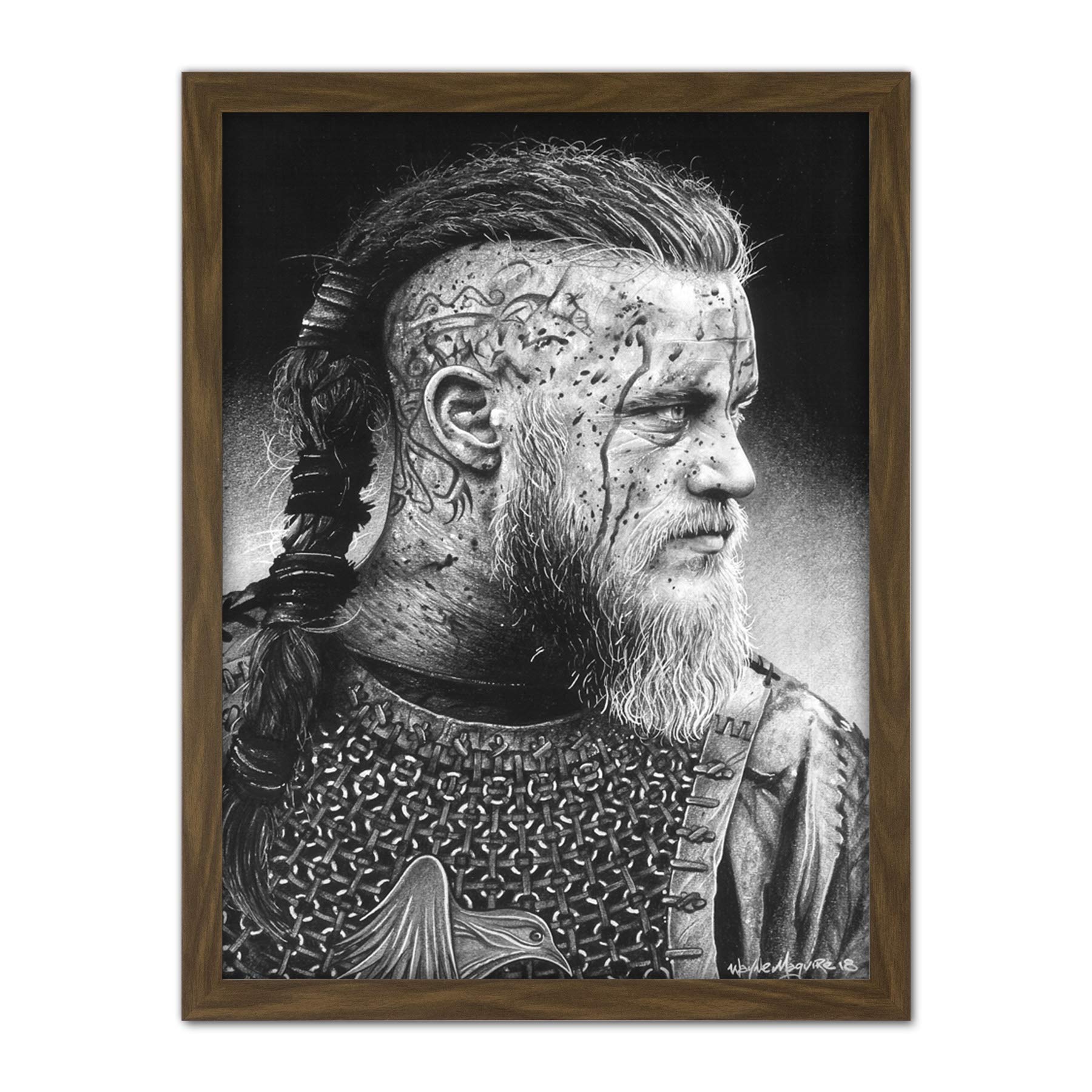 Ragnar Vikings Warrior Wayne Maguire Artwork Framed Wall Art Print 18X24 Inch