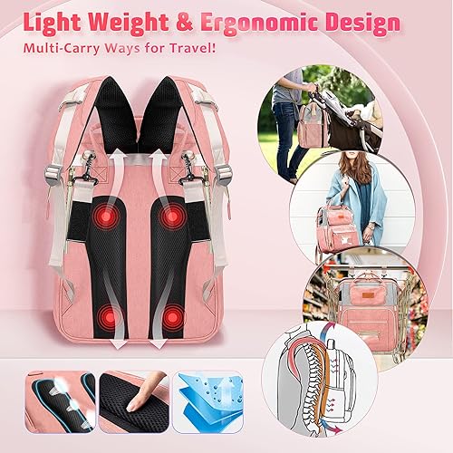 Miniatura 5 de Bubblbay Mochila para pañales, 16 bolsillos grandes, multifuncionales, portátiles, bolsas de viaje para bebés para niños y niñas, bolsa de pañales