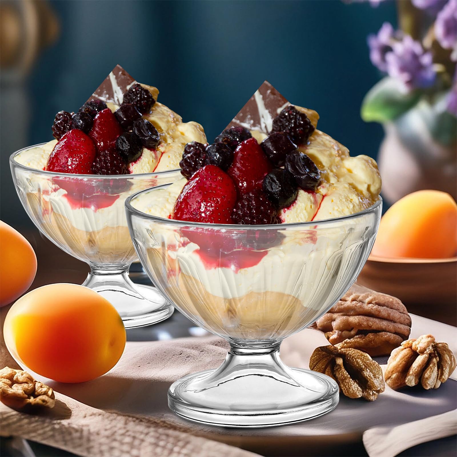 Akamino 12 Pack Acrylic Dessert Bowls,8.5 Oz / 250Ml Reusable Ice Cream Bowls,Clear Dessert Cups Footed for Sundae,Salad,Cocktail,Fruit,Pudding,Party - Image 4