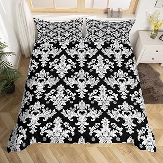 Jejeloiu Black White Damask Duvet Cover
