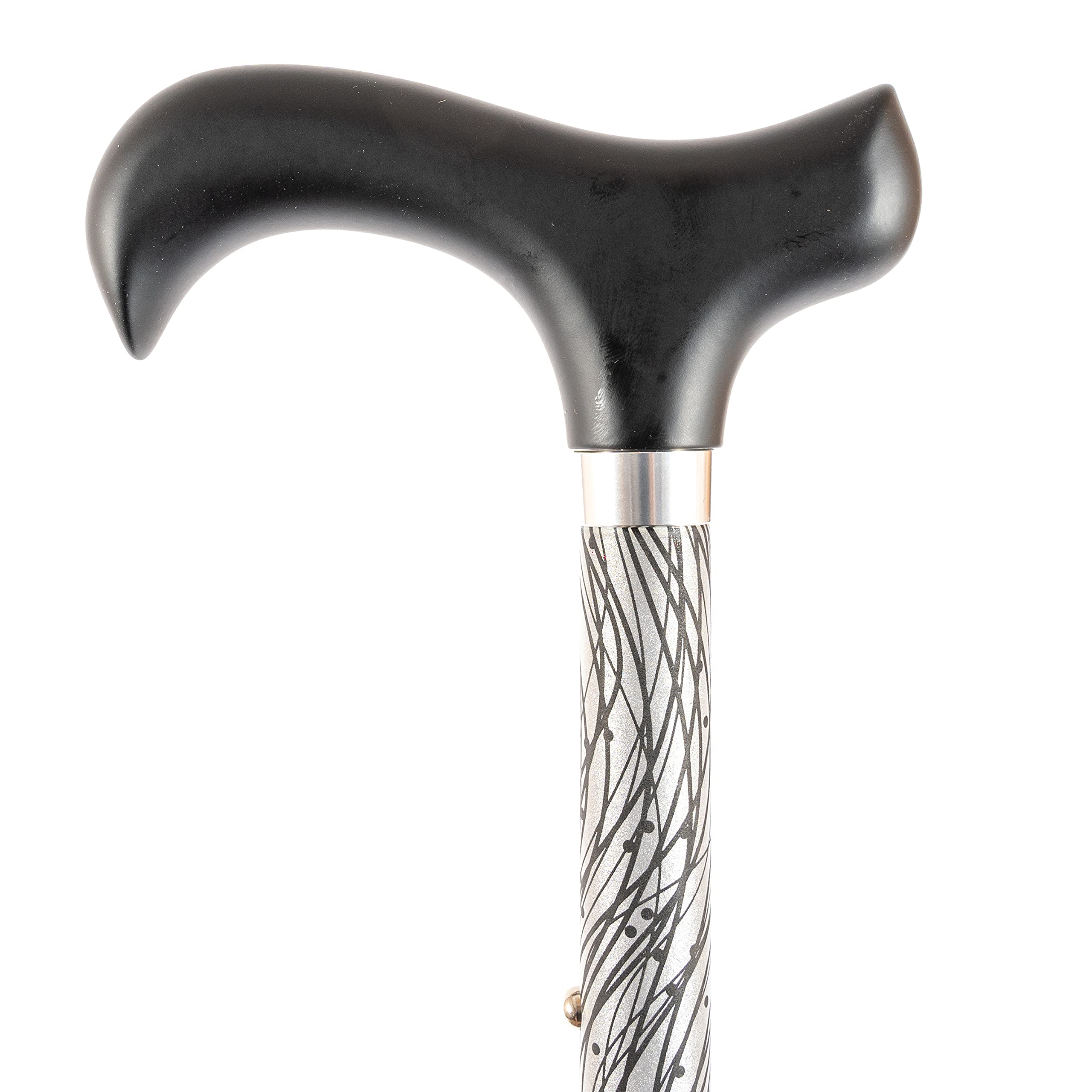Ossenberg Reflektierender Leichtmetallstock mit Derbygriff - Spazierstock für Damen und Herren - 10-Fach höhenverstellbar - Wanderstock bei Dunkelheit - schwarz/Silber