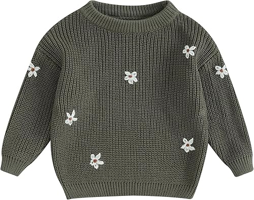 Karwuiio - Suéter de punto para bebé, niña, niño, cuello redondo, manga larga, sudadera para otoño e invierno