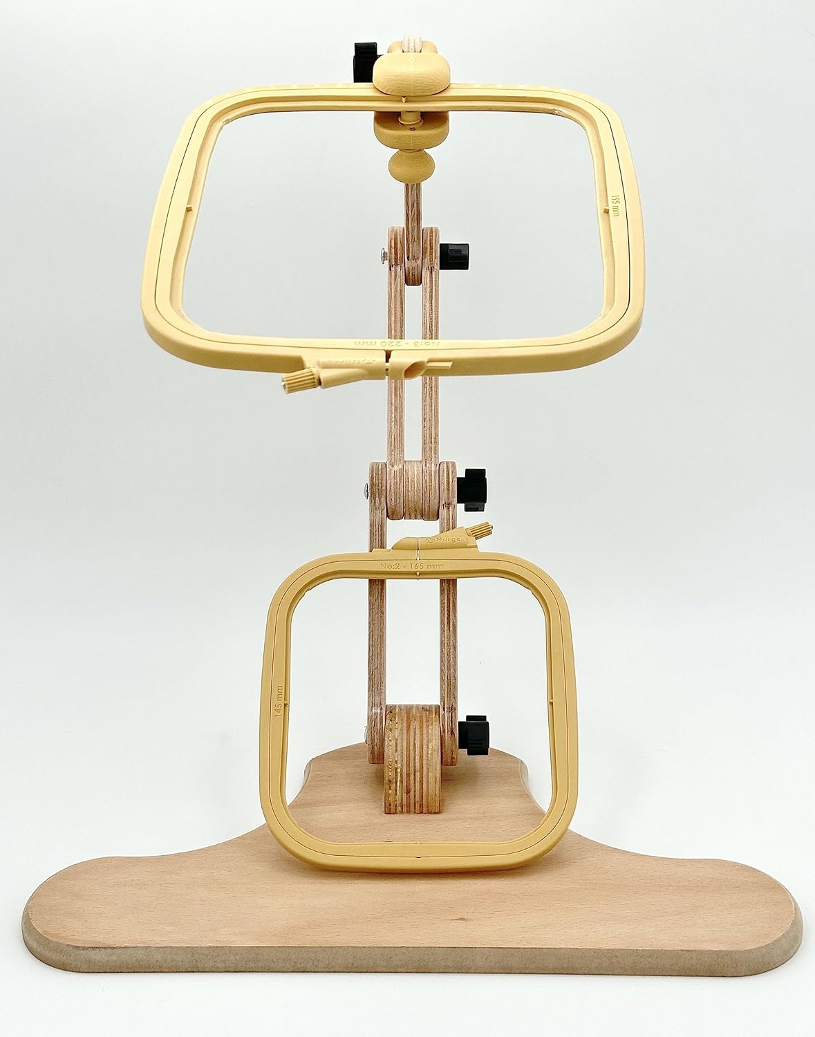 Nurge Adjustable Embroidery Table Stand and Embroidery Hoop Small-Medium , Cross Stitch Hoop Stand, Embroidery Hoop Holder. Hand Polished Natural Wood (Stand + No:2-3)
