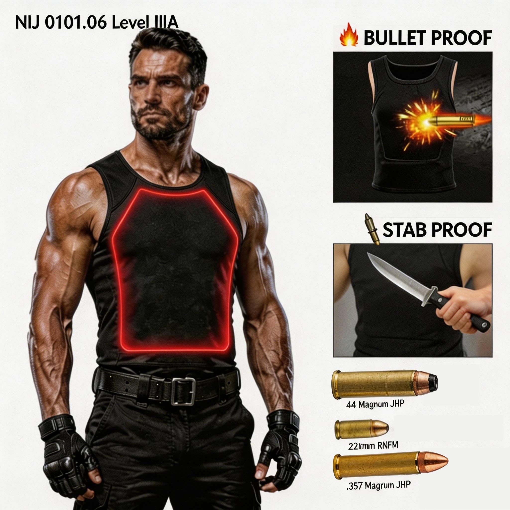 Generisch NIJ IIIA Level Bulletproof Vest,Kugelsichere Weste,Schusssichere Weste für Herren Damen, Leichte Verdeckt Tragbare Stichfeste Unterziehweste mit UHMW‑PE Schutzplatten,Vorne & Hinten Schutz