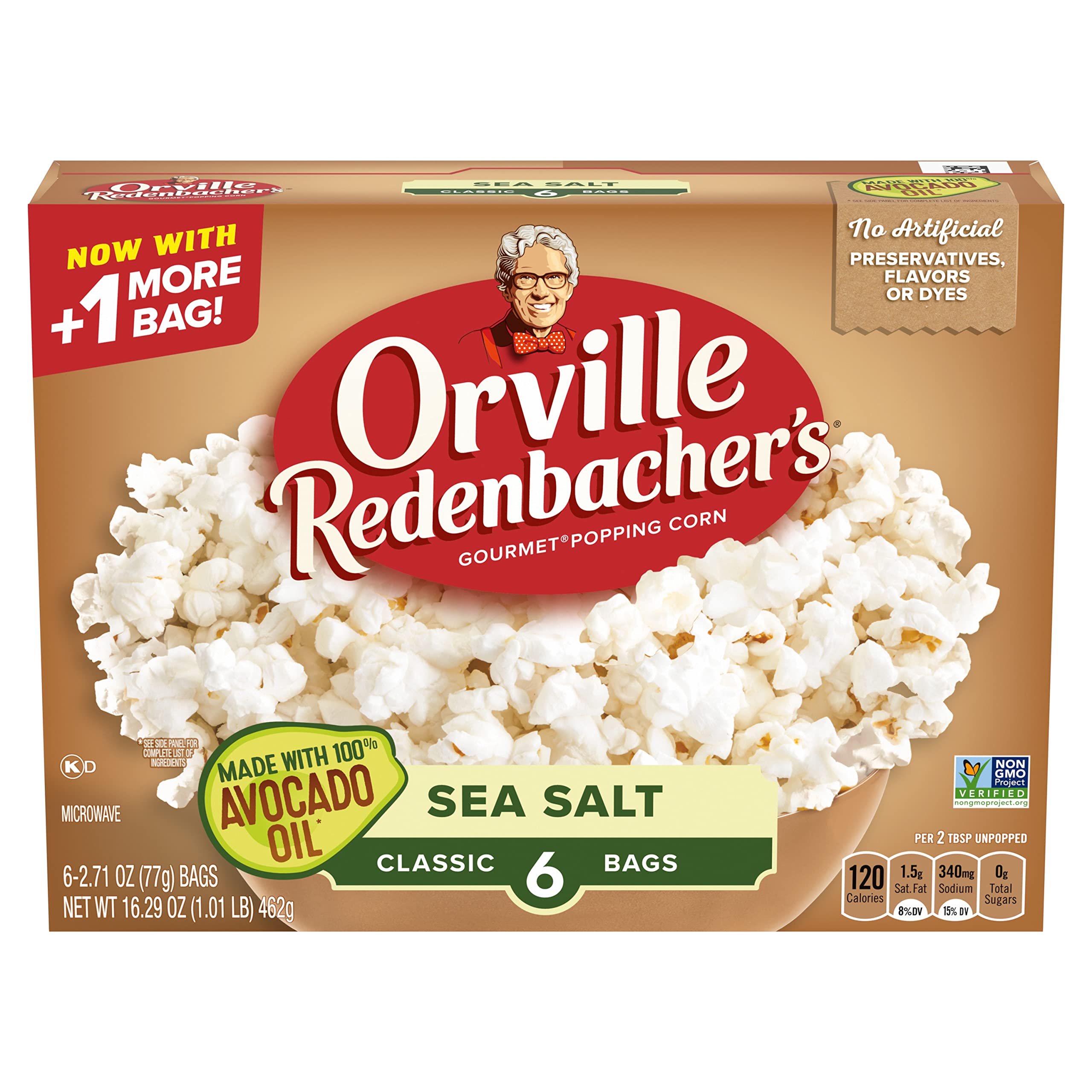 Orville Redenbacher's Microwave Popcorn with Avocado Oil, Sea Salt Flavor, 2.71 oz., 6-Count
