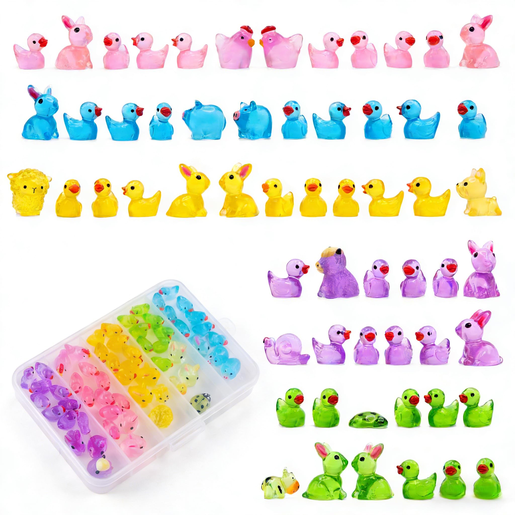 Dimili 59 Pack Mini Resin Farm Animals - Tiny Ducks & Easter Bunnies, Garden/Fish Tank Decor, Easter Gifts, Kids 6+ Toys & Employee Appreciation Gifts & Party Favors
