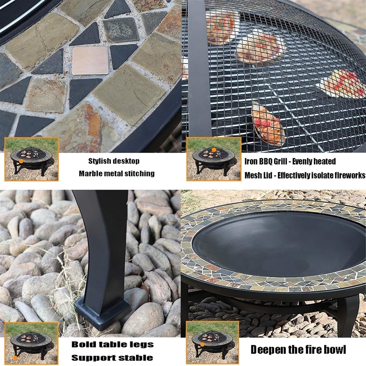 Outdoor Fire Pit Garden Wood Burning Fire Bowl, Portable Outdoor Heating Fireplace, Used for Outdoor Cooking and Campfire, 86cm/33.9"