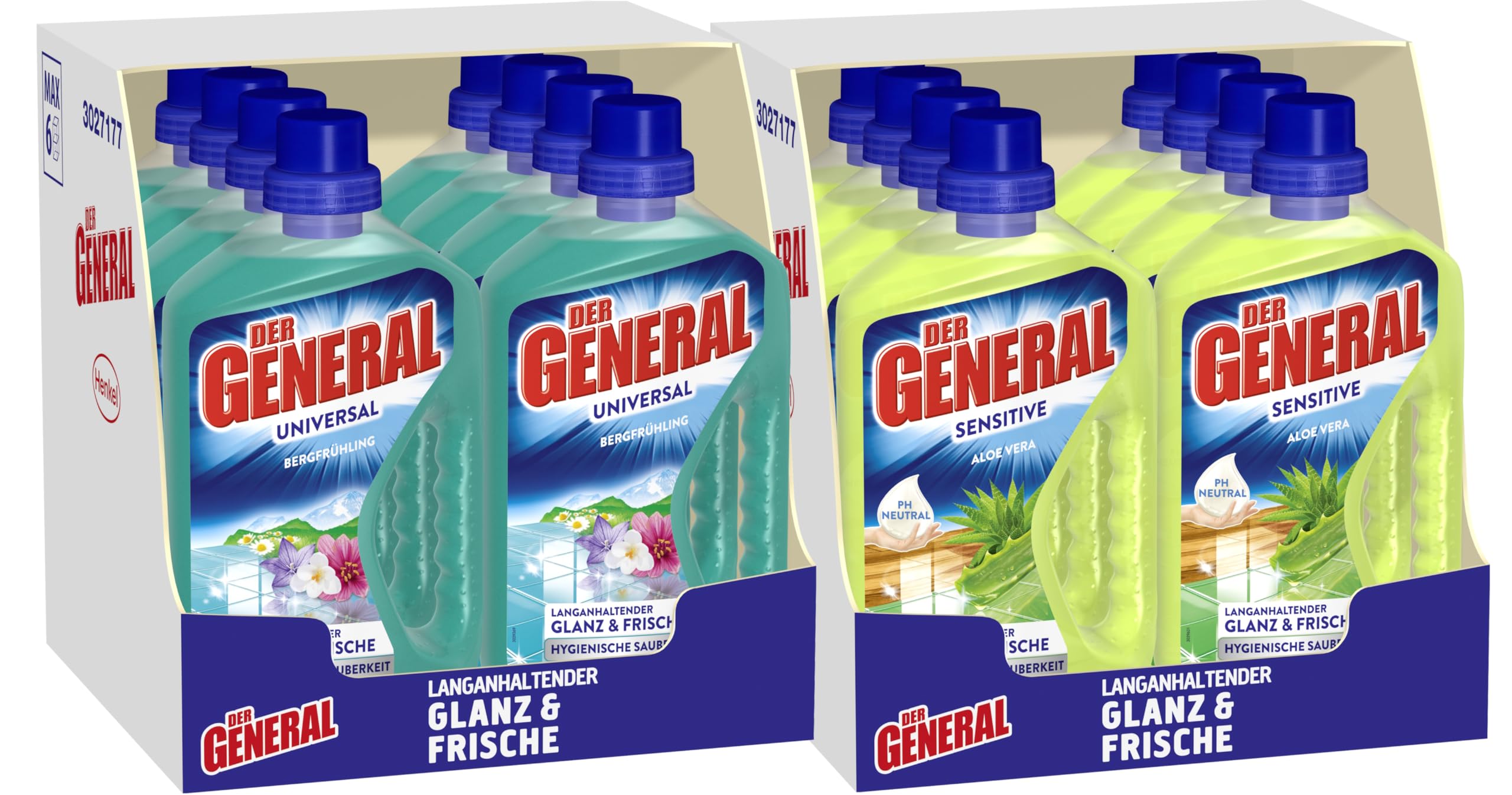 Der General Universal & Sensitive Allzweckreiniger - Vorratspaket bestehend aus 16 Artikeln - Bergfrühling & Aloe Vera - Universalreiniger für hygienische Sauberkeit - je 8 x 750 ml