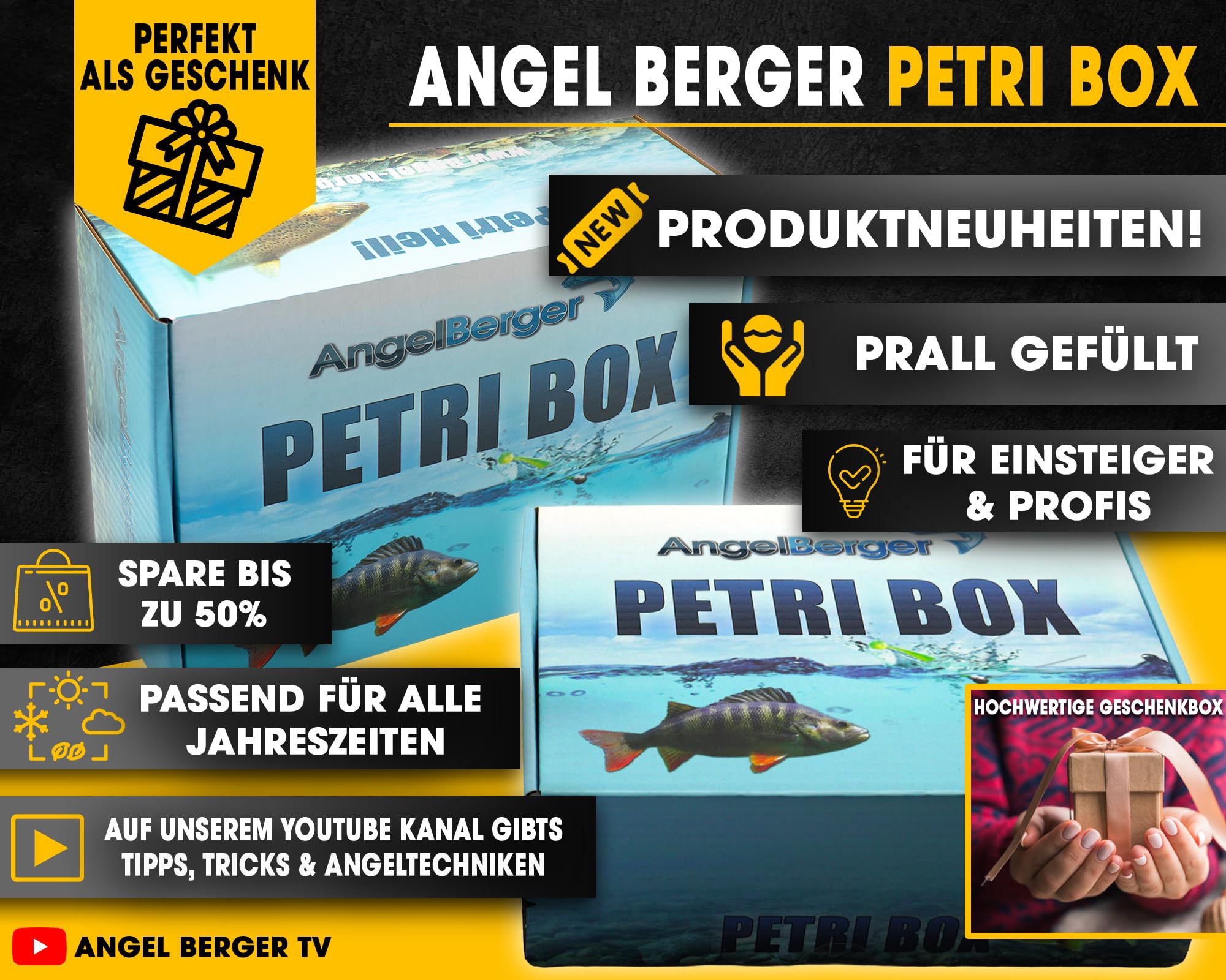 Angel-Berger Petri Box Allround Angelbox Promo Box Geschenk Angeln Überraschungsbox für Angler Fishing Mystery Box Angelzubehör Angelsets