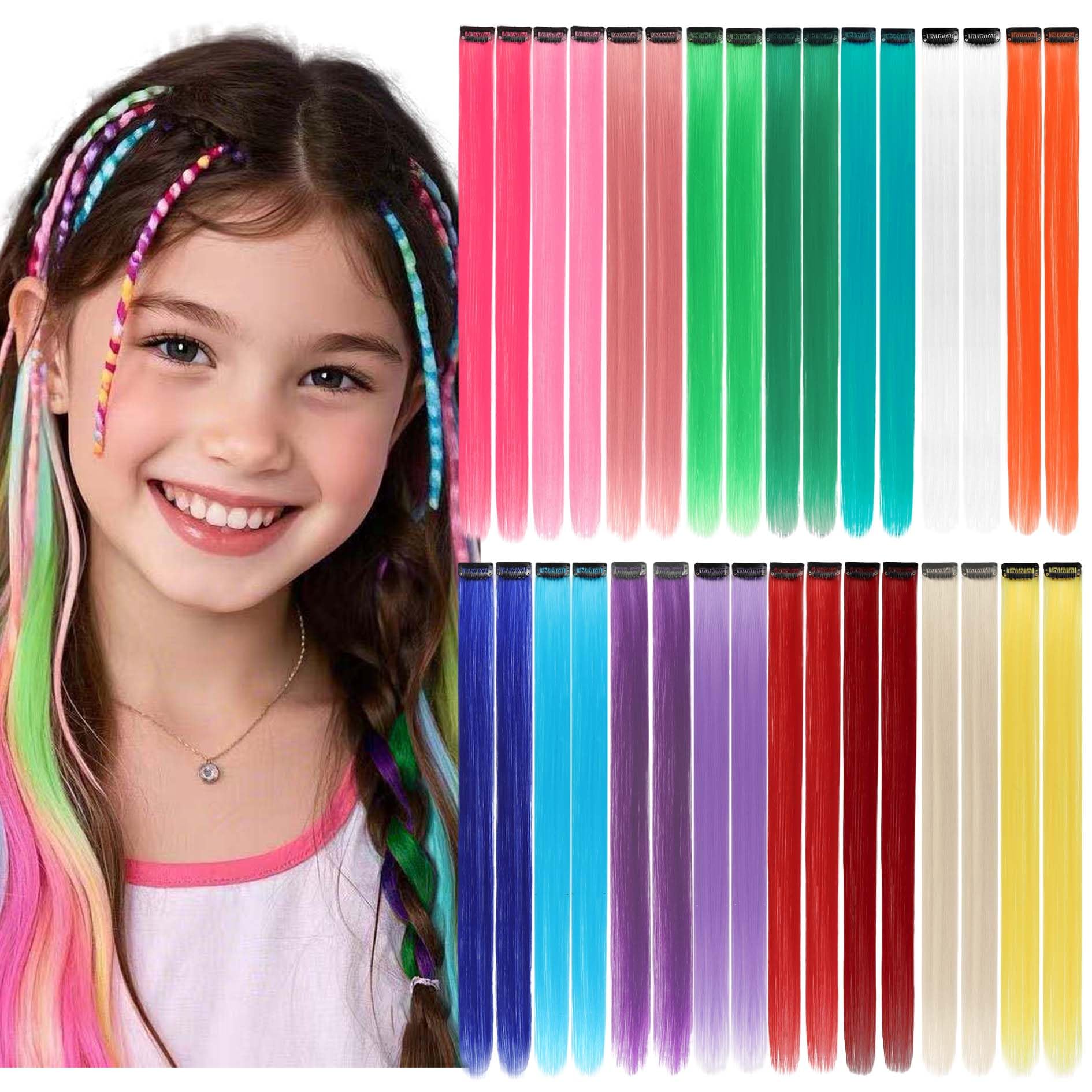 Colored Hair Extensions Clip In, 32 Pieces, Multi-Color, 32 Pcs Colorful, 22 Inch (Pack of 1)