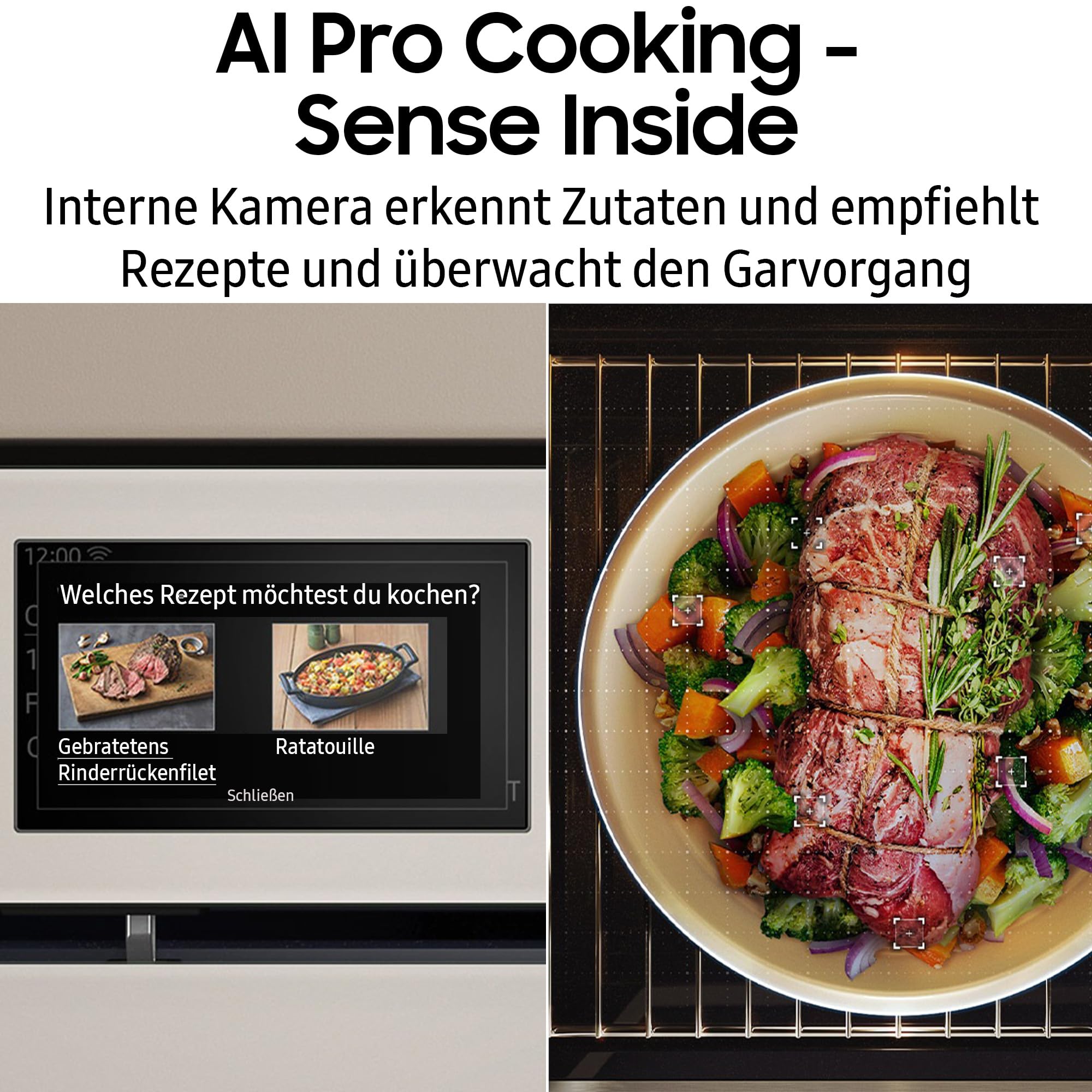 Samsung NV7B7997ADK/U1 Dual Cook Einbaubackofen, Dampfgaren mit 700-ml-Wassertank, 76 l, Pyrolytische Selbstreinigung, Automatische Türöffnung, Kamera, SmartThings Cooking, Air Fry, Schwarzes Glas