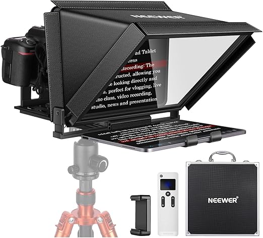NEEWER X12 Aluminum Teleprompter with RT-110 Remote Control (Connected via Bluetooth on NEEWER Teleprompter App) & Carry Case, Compatible with iPad, iOS/Android Tablets, Smartphones, DSLRs (Black)