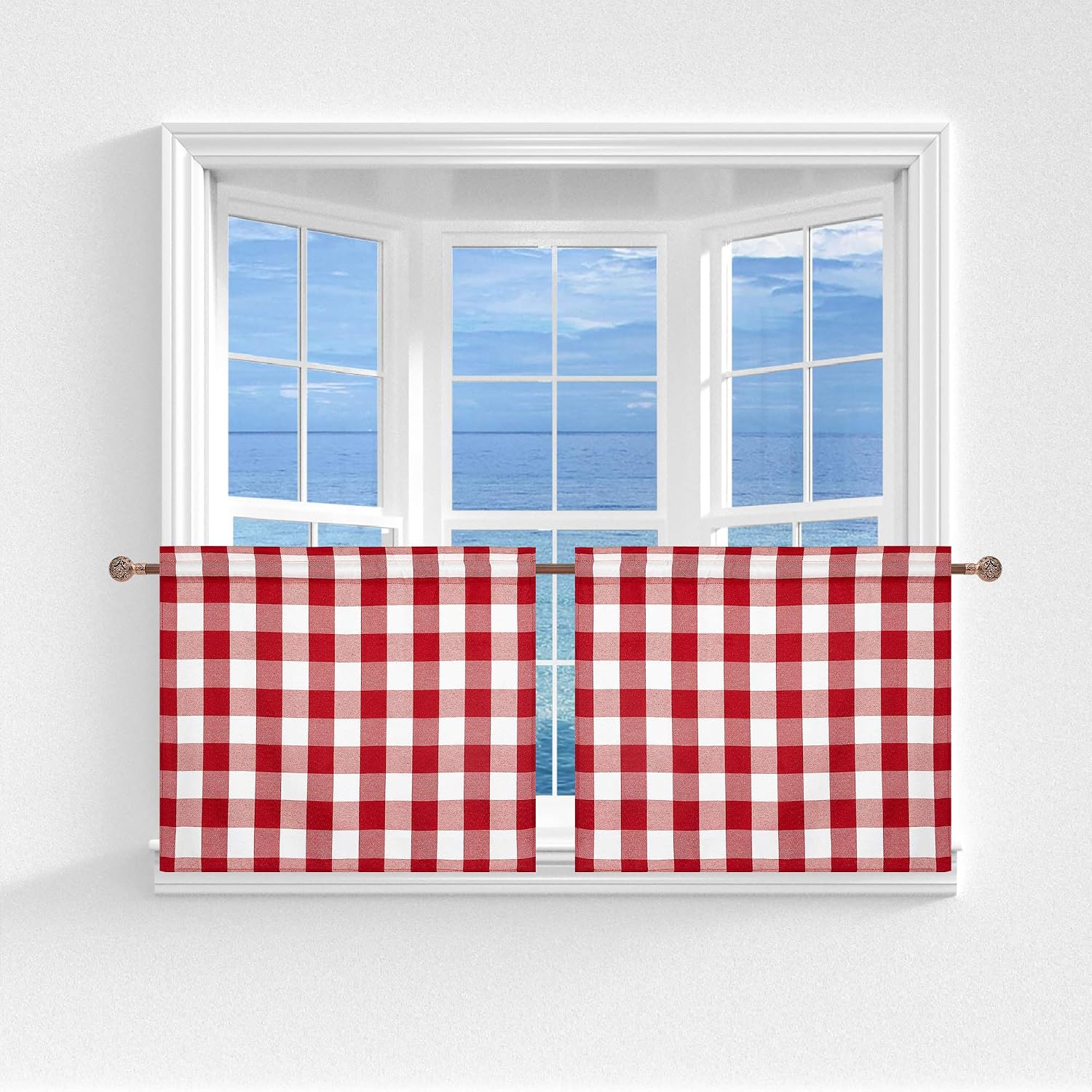 Barossa Design Buffalo Check Window Tier Curtains, Red & White, 28 x 24 in, Set of 2
