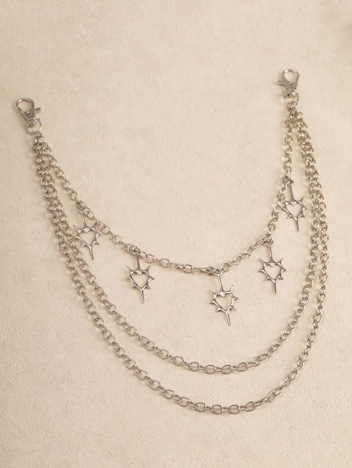 Sacina Goth Emo Punk Silver-tone Heart Spike Pants Chain, Wallet Belt Chain