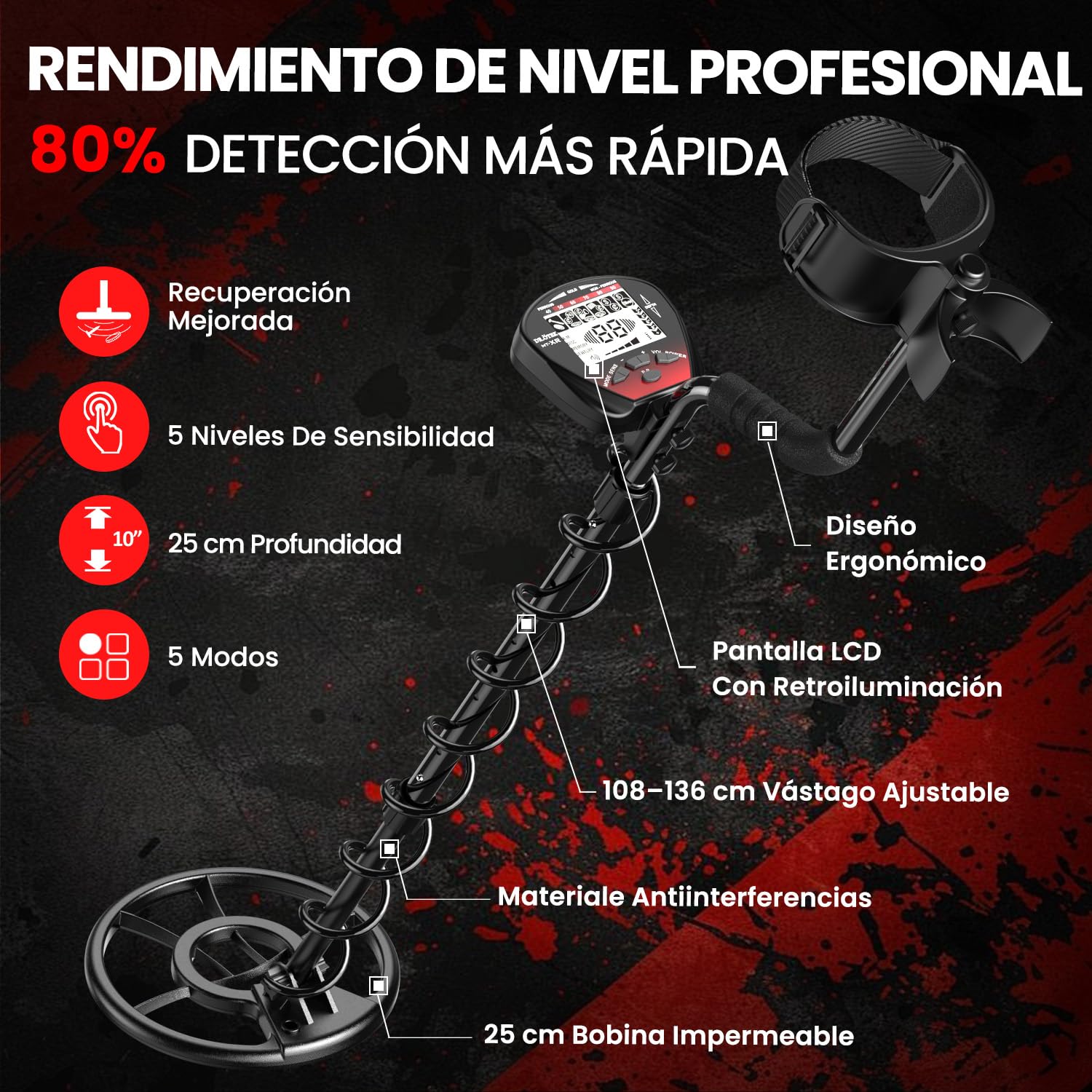 DR.ÖTEK Detector de Metales Profesional, Detector de Oro para Adultos y Niños, Metal Detector Portátil, Pinpoint, Modo de Memoria, Bobina Impermeable, Mayor Precisión, con Pala y Bolsa de Transporte