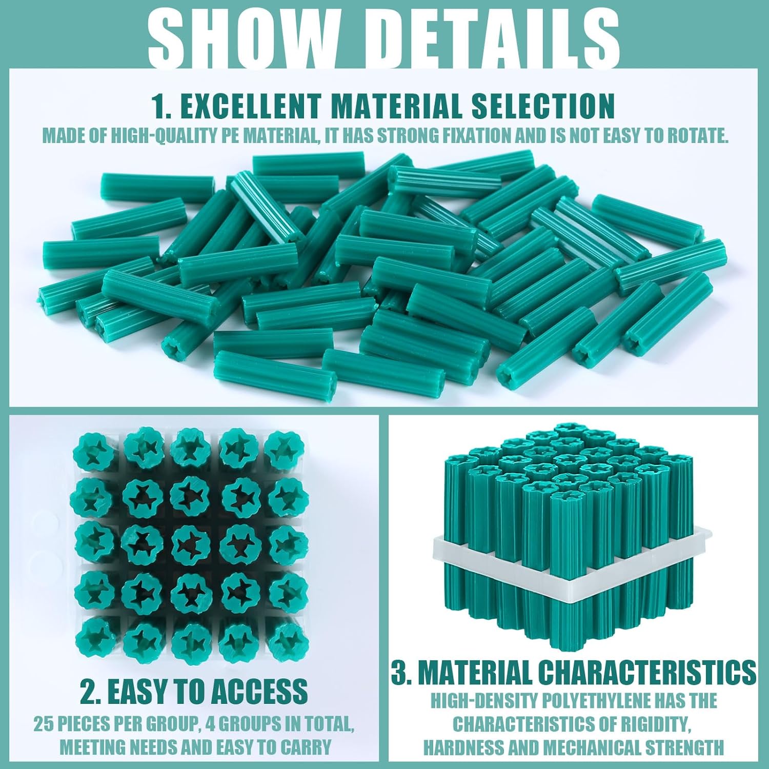 Lineshading 100 Pcs Expanding Plastic Concrete Anchors Screw Anchors Drywall Wall Expansion Pipe for Hollow Walls Tile Cement Bolt Expansion Tube (Green, 1/4" X 1-1/4" for #10,#11, or #12 Screws)