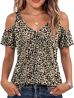Micoson Cold Shoulder Tops for Women Summer V Neck Short Sleeve Blouses