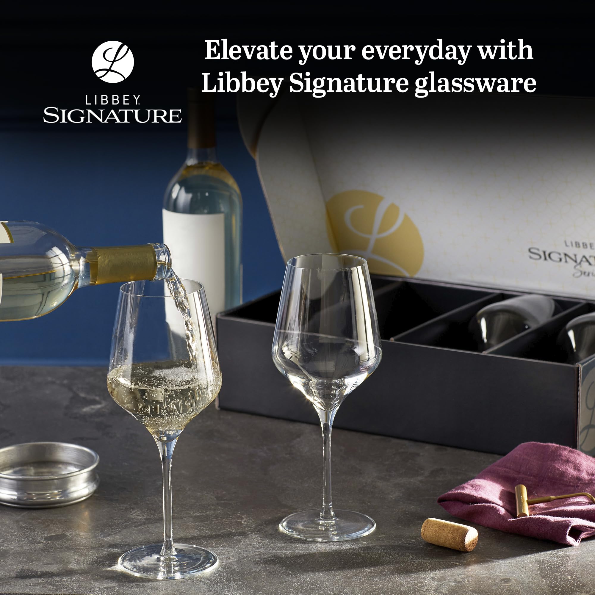 Libbey Signature Greenwich - Juego de 4 copas de vino multiusos de 16 onzas con tallo tirado, copas para cócteles y más