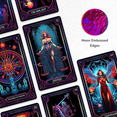 Miniatura 4 de CRAFTERIAN Tarjetas de tarot de neón 78 cartas de tarot Cartas de tarot originales para principiantes y expertos con libro guía y bordes de
