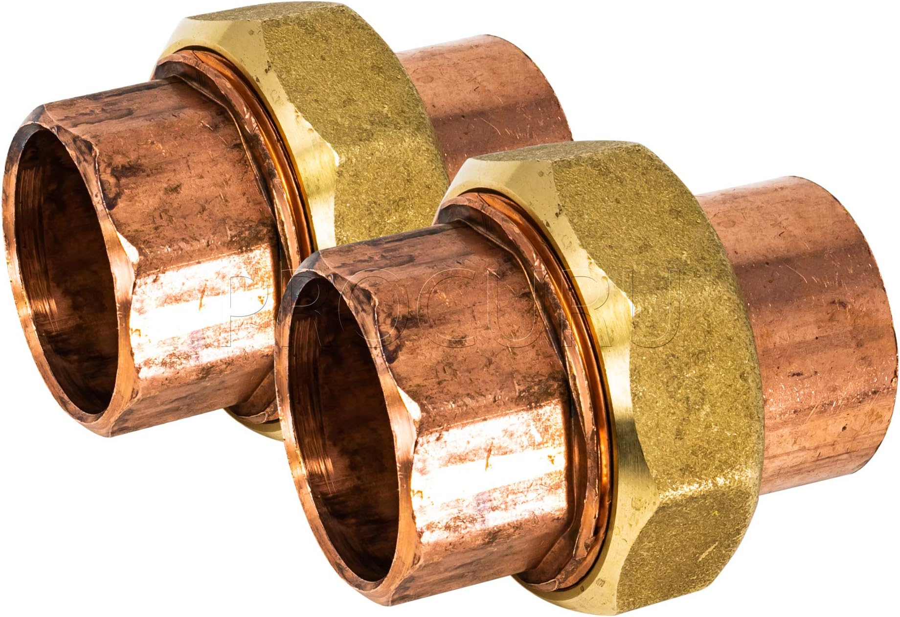 PROCURU 2-Pack 3/4-Inch Copper Union CxC Sweat Connection, Made in USA, Certified Safe for Drinking Water (CWUN0034-2P)