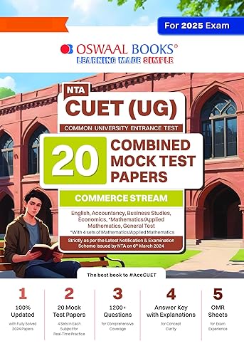 CUET (UG) 20 Combined Mock Test Papers Commerce Stream (English, Mathematics, Accountancy, Economics, Business Studies, General Test) For 2025 Exam