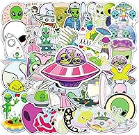 Vista 1 de Calcomanías de extraterrestres, geniales calcomanías de OVNI para adolescentes, calcomanías de vinilo impermeables para laptop, patineta