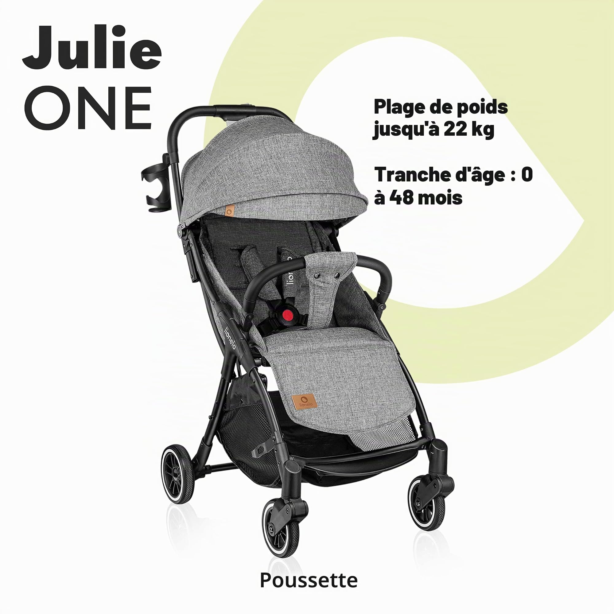 LIONELO Julie One Poussette légère pour nouveau-nés jusqu'à 22 kg Poussette compacte pliable réglable et inclinable Dossier ventilé Auvent étendu Chancelière Moustiquaire