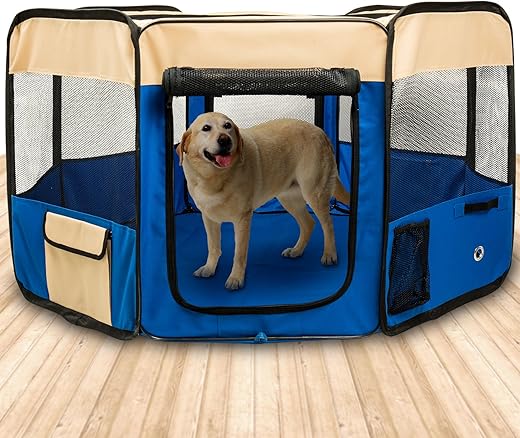 BIGWING Style Puppy Playpen,Oversize Dog Playpen,Portable Foldable,Removable Top and Bottom,Indoor and Outdoor Use,With Carry Bag,(Blue,XL)
