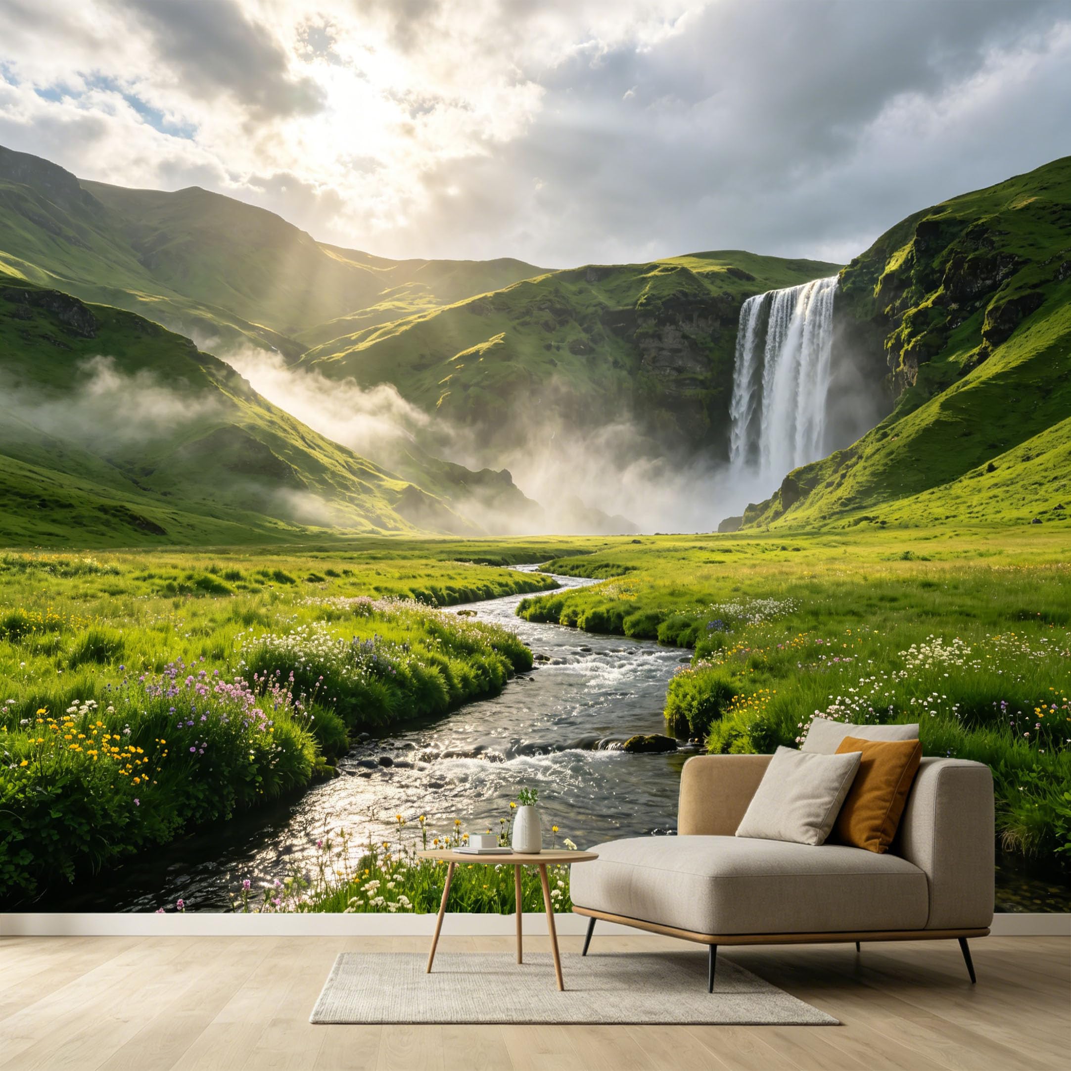 Custom Size Wall Murals Mountain Lake Landscape Waterfall Flowing River Scenic View SelfAdhesive Wall Fabric Removable Large Wallpaper for Photo Living Room