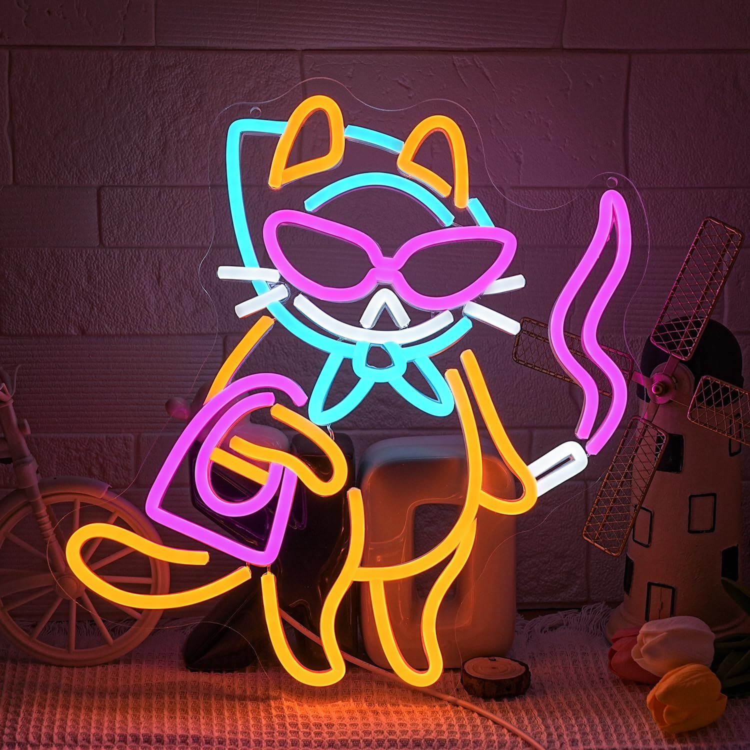 LMSIGNLY Cool Lady Cat Neon Schild für Wanddekoration Cool katze Neon Licht Wandkunst Mit Dimmbar Schalter USB Angetrieben LED Tier Neon Schild für Schlafzimmer Bar Wohnzimmer Pet Shop Dekor