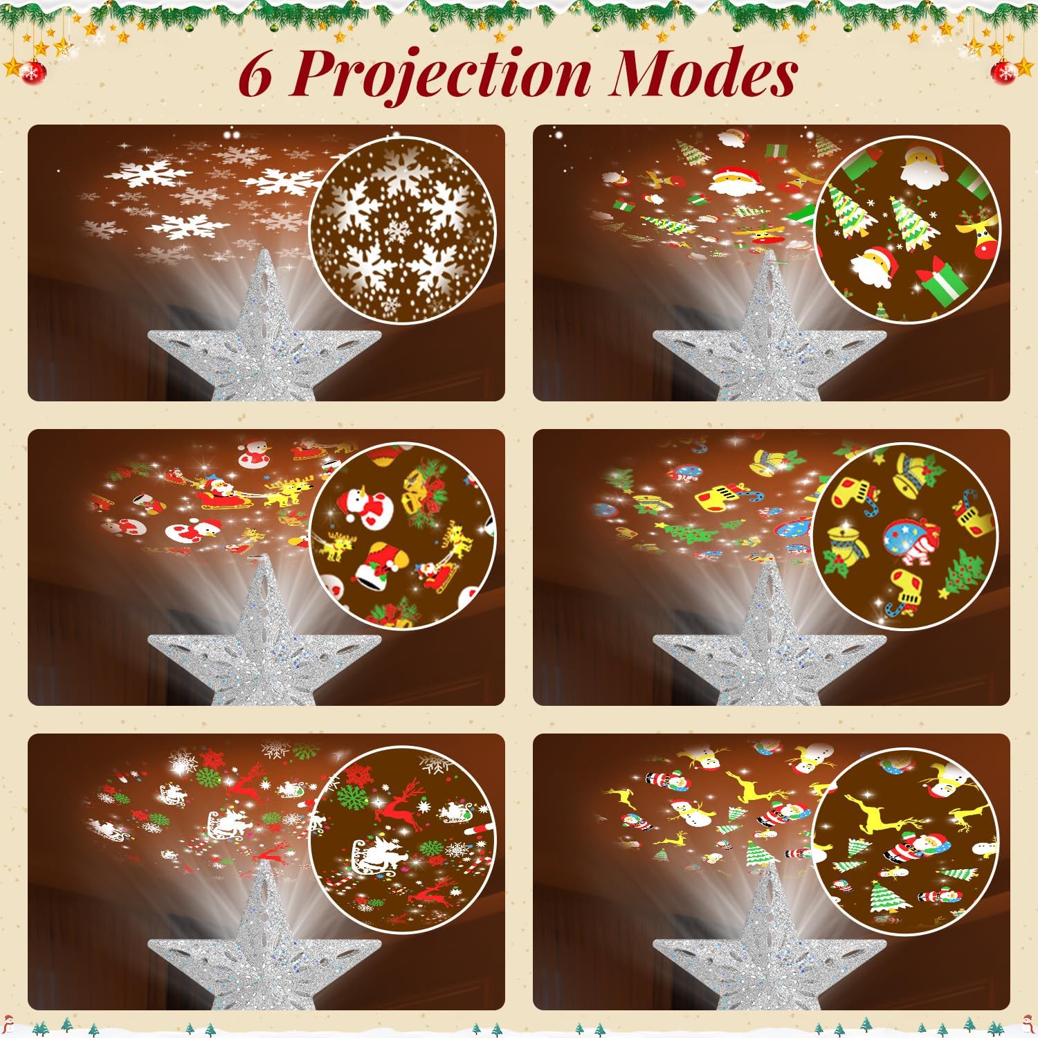 Christmas Tree Topper Lighted with 10M Colorful String Lights, Keten Silver Star Tree Toppers Decoration with 3D Rotating Pattern Projector, Tree Top for Indoor Outdoor Xmas Party Holiday (Silver)