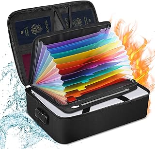 TOMKID Fireproof Box With Accordion File Folder Document Organizer, 13 Pockets Important File Organizer Document Safe Storage Bag, Portable Document Box For Passport, Files, Certificates