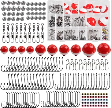 Fishing Bobbers Tackle Kit, 205pcs Basic Tackle Box Fishing Accessories Included Fish Hooks, Bobbers, Weights Sinkers, Swivel Snaps, Fishing Equipment Starter Kit for Trout Catfish Panfish
