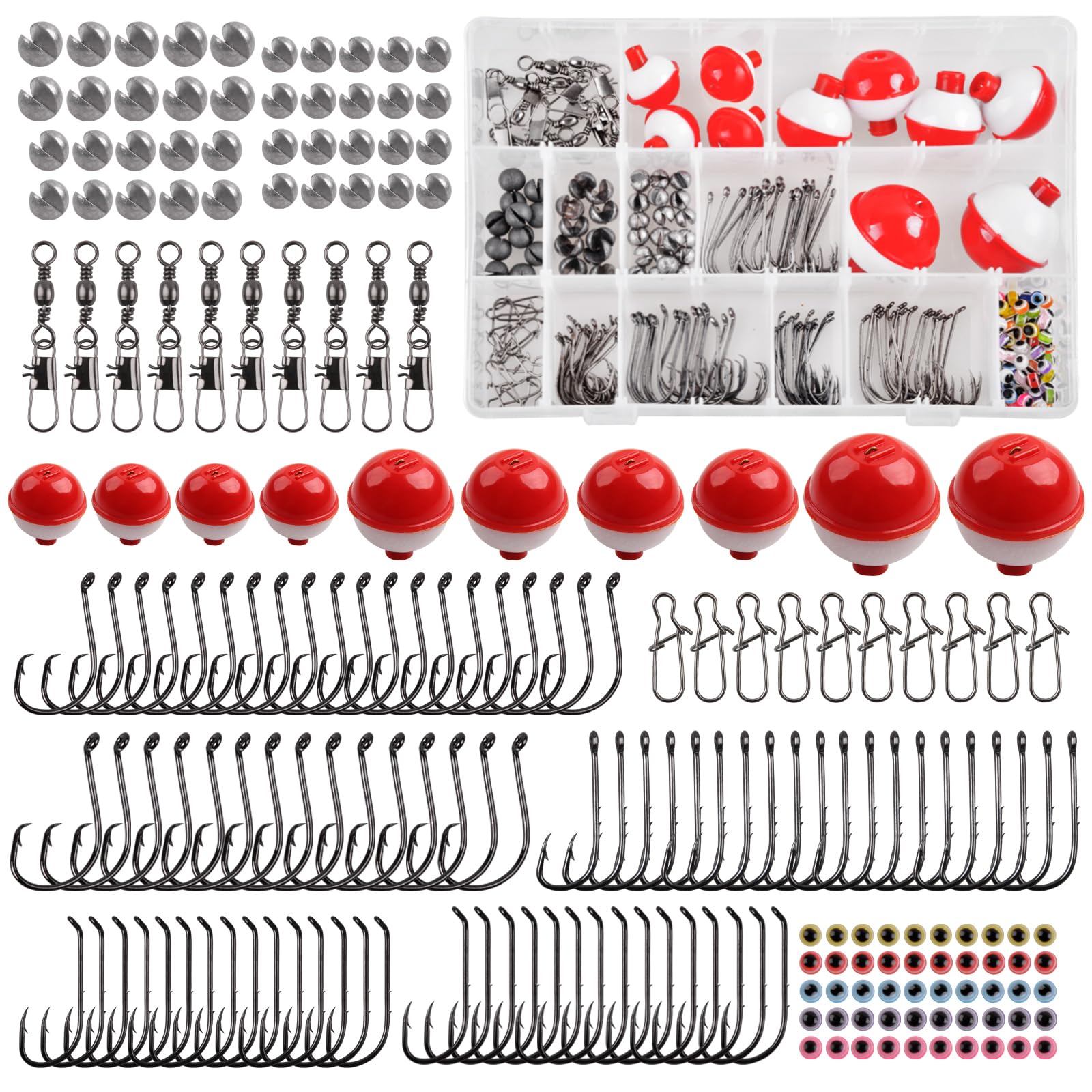 Fishing Bobbers Tackle Kit, 205pcs Basic Tackle Box Fishing Accessories Included Fish Hooks, Bobbers, Weights Sinkers, Swivel Snaps, Fishing Equipment Starter Kit for Trout Catfish Panfish